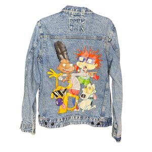 Members Only Nickelodeon sz Medium Cotton Denim Jacket Unisex Rugrats CatDog